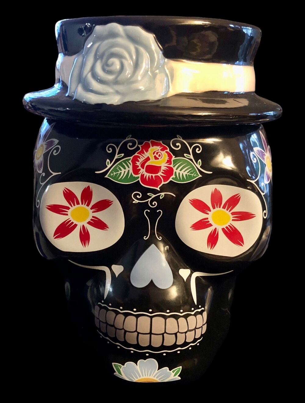 SUGAR SKULL Day Of The Dead COOKIE JAR Dia De Los Muertos CANISTER Kitchen Candy